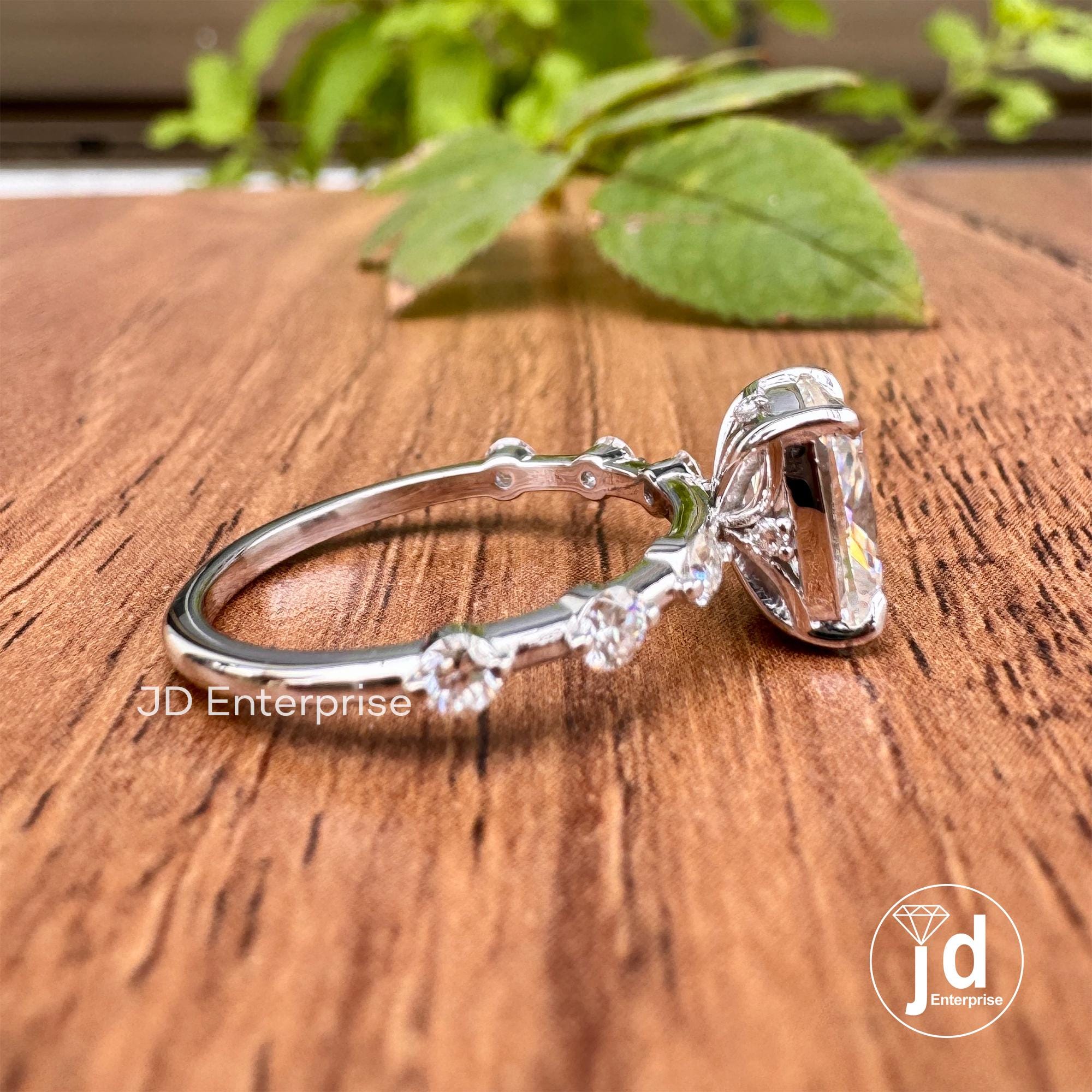 2.14 TW Colorless Elongated Cushion Moissanite Engagement Ring, Distance Pave Wedding Ring, Minimalist Anniversary Ring, Dainty Promise Ring