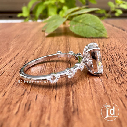 2.14 TW Colorless Elongated Cushion Moissanite Engagement Ring, Distance Pave Wedding Ring, Minimalist Anniversary Ring, Dainty Promise Ring