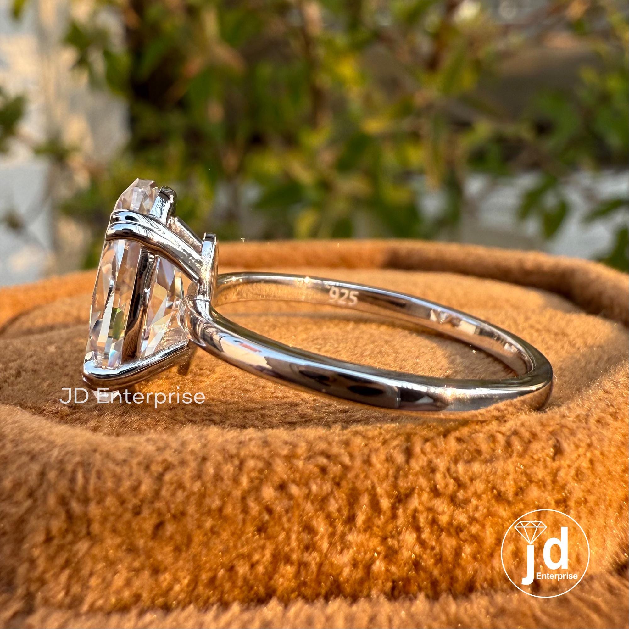 Solitaire Moissanite Wedding Ring, 2.0 CT Old Mine Moval Engagement Ring, Colorless Moissanite Bridal Ring, Double Claw Prong, Proposal Ring