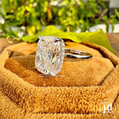 6.00 CT Cushion Cut Moissanite Solitaire Ring, Hidden Halo Engagement Ring, Weeding Ring, Celebrity Style Gold Ring, Anniversary Gift Ring