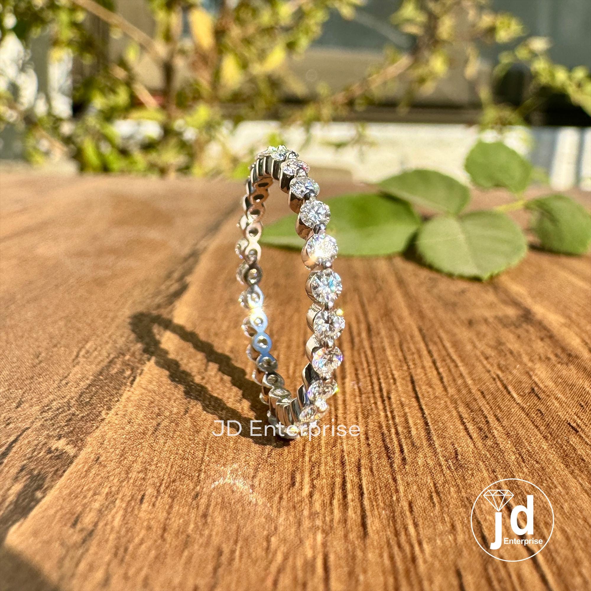 Full Eternity 2.00 MM Round Moissanite Wedding Band, Minimalist Moissanite Band, Floating Bubble Band, Stackable Band, Anniversary Gift Band