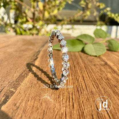 Full Eternity 2.00 MM Round Moissanite Wedding Band, Minimalist Moissanite Band, Floating Bubble Band, Stackable Band, Anniversary Gift Band