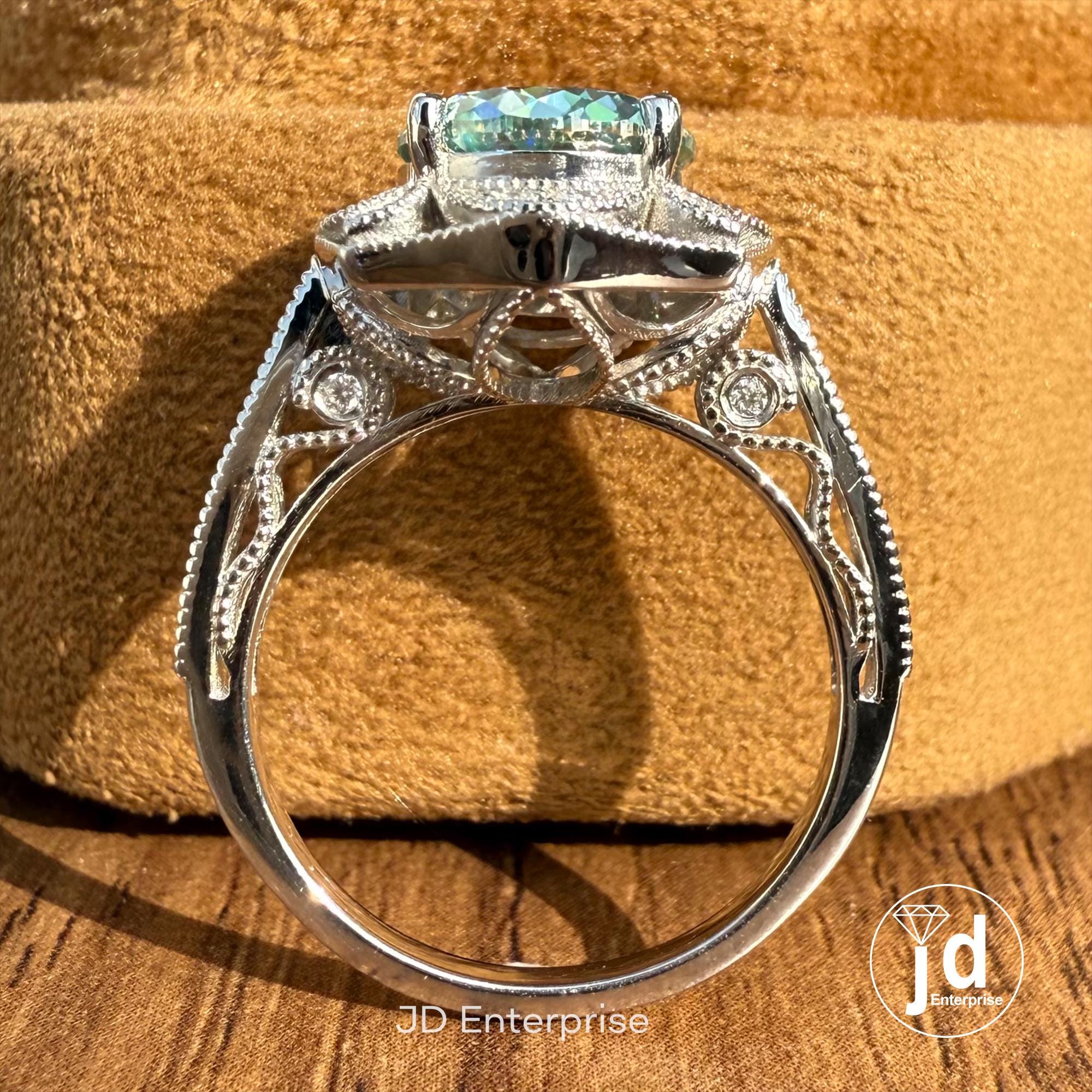 2.50 CT Cyan Blue Portuguese Halo Engagement Ring, Art Deco Wedding Ring, Nature Inspired Floral Ring, Vintage Filigree Anniversary Ring