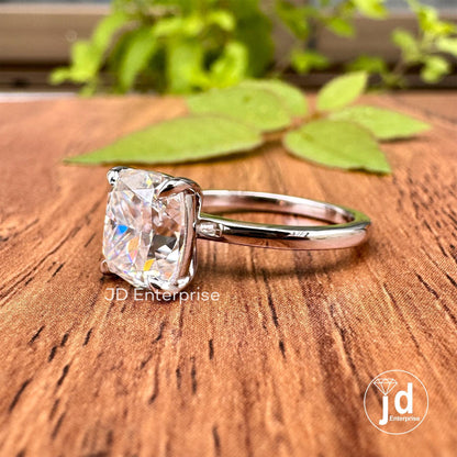 3.00 CT Cushion Cut Moissanite Engagement Ring, 10k/14k/18k Gold Solitaire Ring, Clow Prong Wedding Ring, 9x8mm Cushion Cut Anniversary Ring