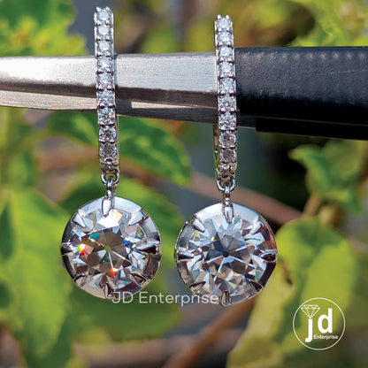 4.35 TW Round Old European Cut Moissanite Dangle and Drop Earrings, Wedding Earrings, Hoop Earring for Women, Bridal Earrings, Gift for Her