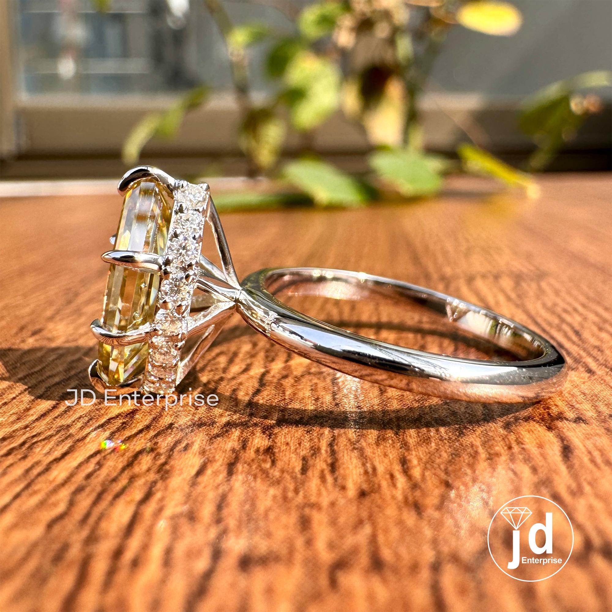 Canary Yellow 2.00 CT Step Cut Dutch Marquise Moissanite Hidden Halo Engagement Ring, Solitaire Wedding Ring, Six Claw Prong White Gold Ring