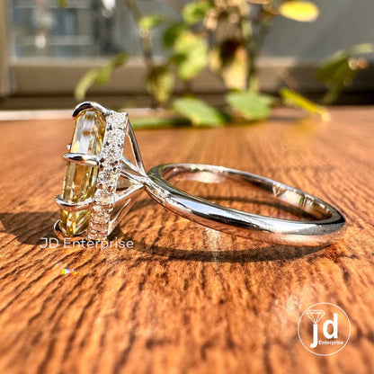 Canary Yellow 2.00 CT Step Cut Dutch Marquise Moissanite Hidden Halo Engagement Ring, Solitaire Wedding Ring, Six Claw Prong White Gold Ring