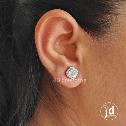 Cushion Cut Moissanite Earrings for Women, Screw Back Earrings, Anniversary Gifts, Halo Moissanite Bridal Earrings, Wedding Earrings