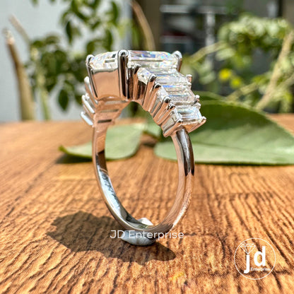 5.00 TCW Colorless Emerald Cut Moissanite Engagement Ring, Sevan Stone Wedding Ring, Anniversary Gifts Ring, Promise Ring, Cocktail Ring