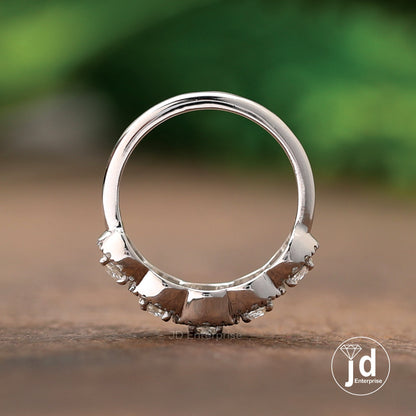 Five Stone Moissanite Wedding Band, 3 MM Round Old European Cut Engagement Ring, Halo Ring, Basket Set Ring, Vintage Moissanite Band