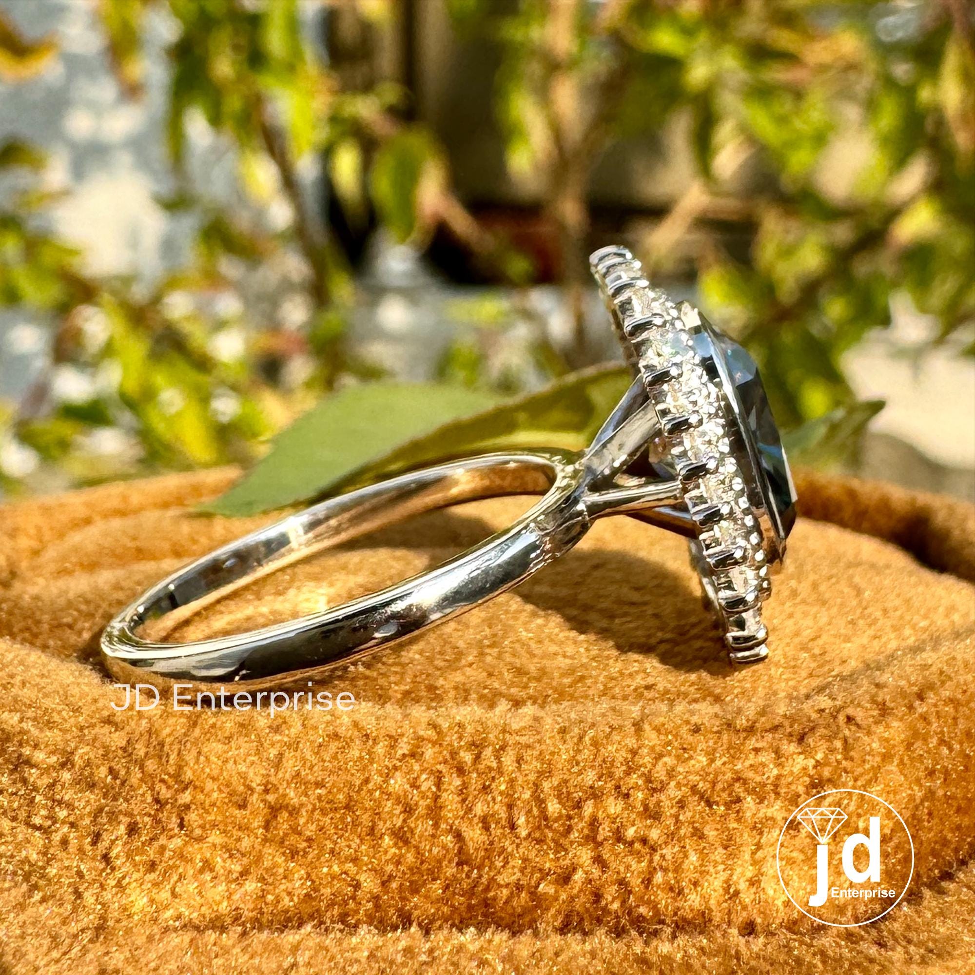 2.50 CT Cushion Cut Grey Moissanite Engagement Ring, Milgrain Bezel Set Ring, Halo Moissanite Wedding Ring, Bridal Ring, Anniversary Ring