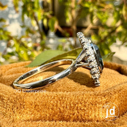 2.50 CT Cushion Cut Grey Moissanite Engagement Ring, Milgrain Bezel Set Ring, Halo Moissanite Wedding Ring, Bridal Ring, Anniversary Ring