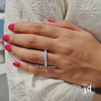 Eternity Wedding Band, 3.00 MM Round Moissanite Wedding Band, Engagement Ring, Bar Setting Matching Band, Bridal Set, Stacking Band for Gift