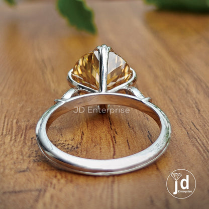 5.05 CT Portuguese Champagne Moissanite Engagement Ring, Milgrain Wedding Ring, Fish Tail Prongs, Round Accent Bridal Ring, Anniversary Ring