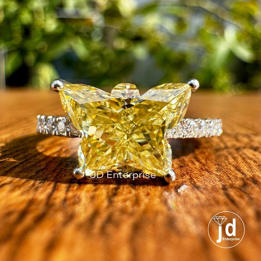 Butterfly Cut 2.00 CT Canary Yellow Moissanite Engagement Ring, Antique Cut Pave Wedding Ring, Anniversary Ring, Bridal Ring, Promise Ring