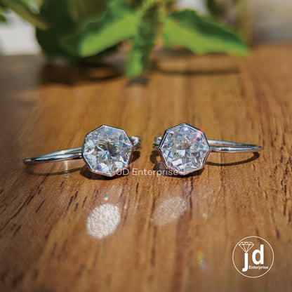 3.00 TCW Octagon Cut Moissanite Dangle Earrings, Bezel Set Bridesmaid Earrings, Wedding Earrings for Women, Leaver Back, Anniversary Gift