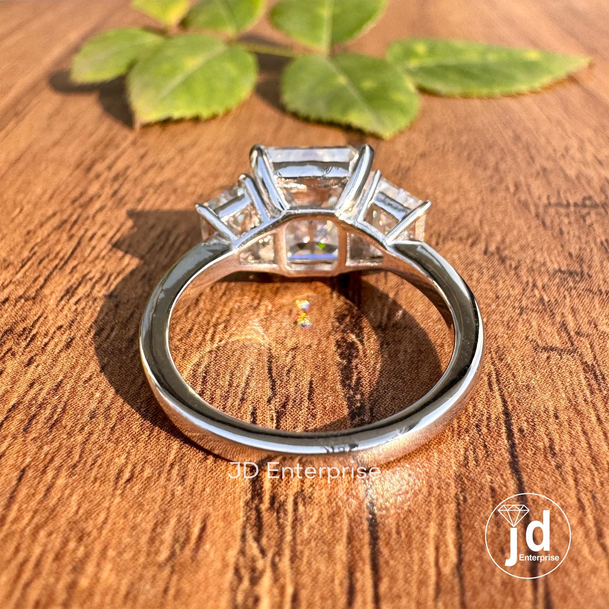 4.00CT Old Mine Emerald Cut Colorless Moissanite Engagement Ring, Three Stone Wedding Ring, Vintage Proposal Ring, Anniversary Gift Ring