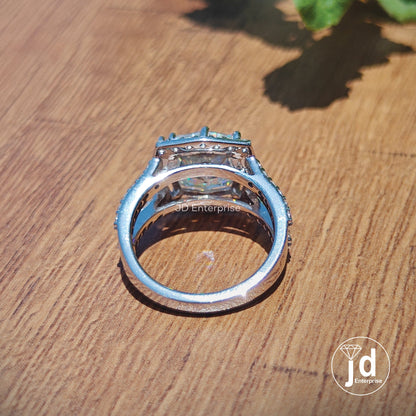 Antique 4.00 CT Colorless Cushion Step Cut Moissanite Engagement Ring, Halo Ring, Wedding Ring, Split Pave Bridal Ring, Anniversary Ring
