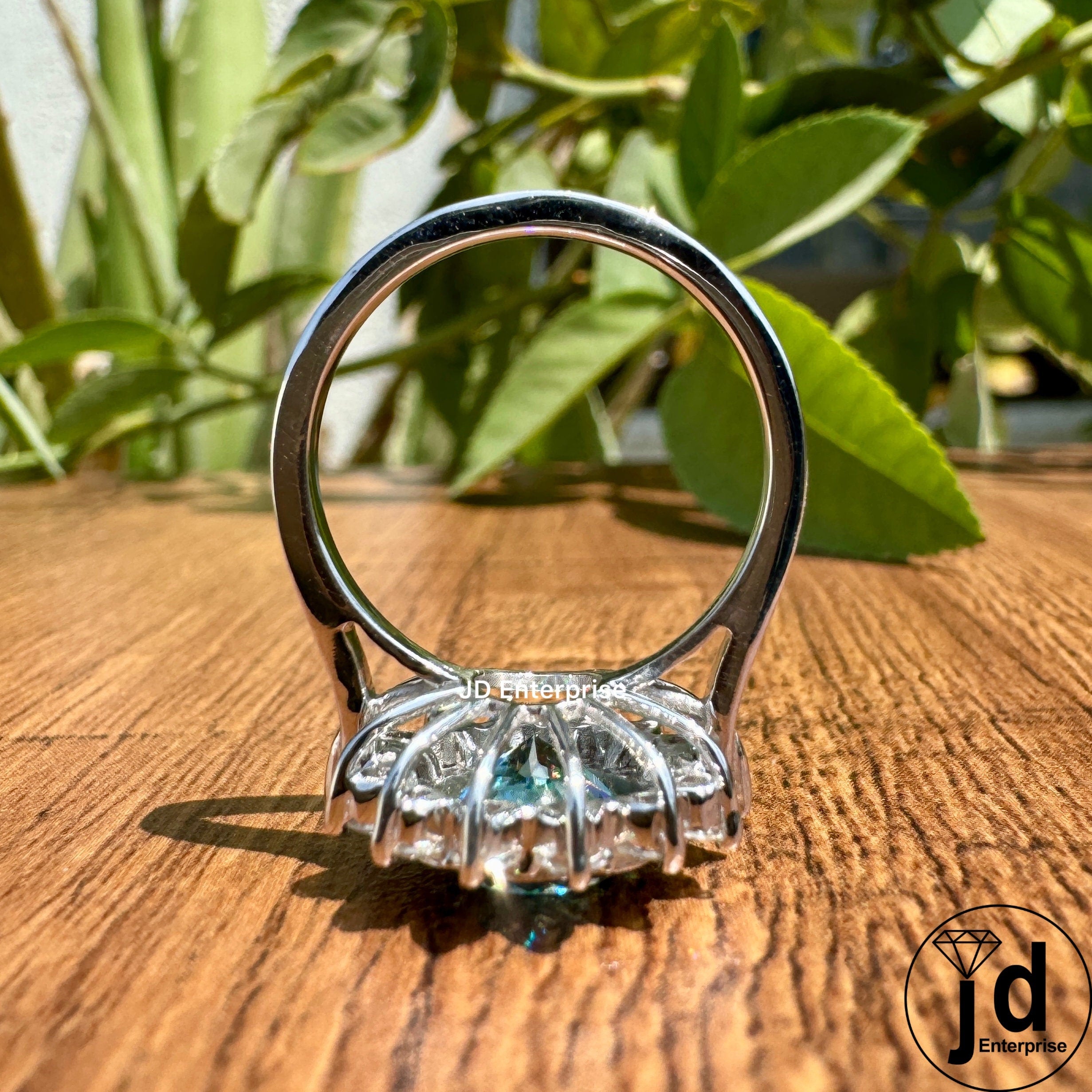 2.25 carat Cyan Blue Portuguese Cut Moissanite Engagement Ring, Antique Halo Ring for Women, Floral Style Wedding Ring, Bespoken Ring