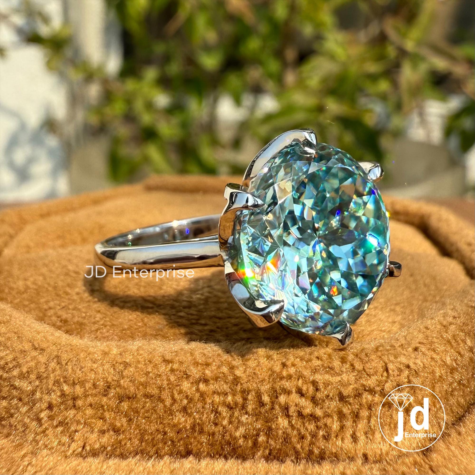 7.70CT Antique Portuguese Cut Blue Moissanite Engagement Ring, Solitaire Wedding Ring, Six Claw Prongs Anniversary Ring, Promise Ring