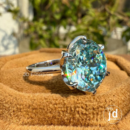 7.70CT Antique Portuguese Cut Blue Moissanite Engagement Ring, Solitaire Wedding Ring, Six Claw Prongs Anniversary Ring, Promise Ring