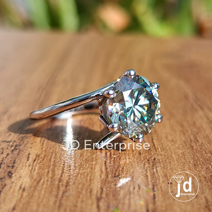 3.50 CT Round Light Blue Moissanite Engagement Ring, Contemporary Tension Set Ring, Solitaire Wedding Ring, Anniversary Gift, Bridal Ring