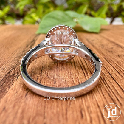 Antique Portuguese Oval Cut Moissanite Engagement Ring, Pave Split Shank Wedding Ring, Halo Ring, Bride Ring, Anniversary Ring, Promise Ring