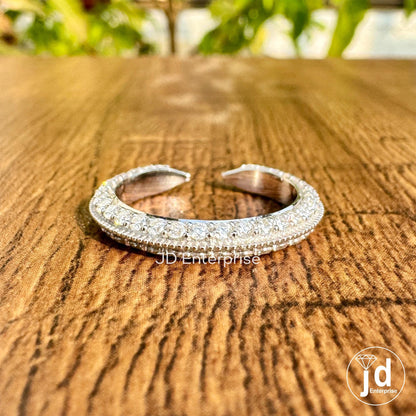 Micro Pave Set Open Gap Engagement Claw Band, Milgrain Open Space Ring, Full Eternity Wedding Cuff Band, Matching Band Anniversary Gift