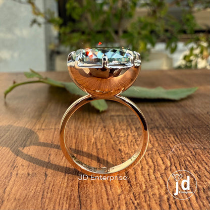 Two-Tone Bezel Engagement Ring, 7.75 CT Portuguese Cut Greenish Blue Moissanite Ring, Classic Solitaire Wedding Ring, Anniversary Gift