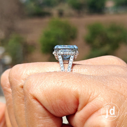 4.80CT Crushed Ice Cushion Light Grey Moissanite Engagement Ring, Hidden Halo Wedding Ring Pave Set Anniversary Ring, White Gold Bridal Ring