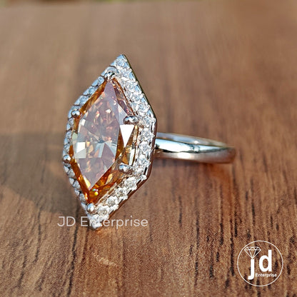 3.00 CT Dutch Marquise Champagne Color Moissanite Halo Engagement Ring, Statement Wedding Ring, Anniversary Gift Ring for Women, Bridal Ring
