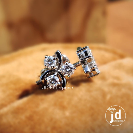 Floral Stud Earrings in Three Stone Design, 3.0 MM Round Cut Colorless Moissanite Stud Earrings, Birthday/Anniversary Statement Gift for Her