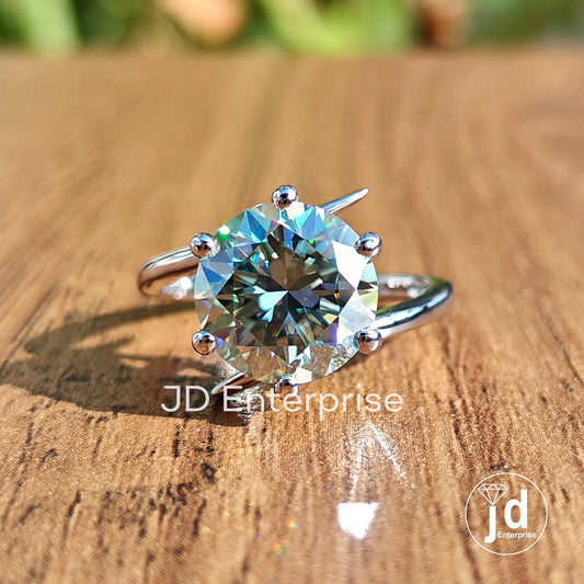 3.50 CT Round Light Blue Moissanite Engagement Ring, Contemporary Tension Set Ring, Solitaire Wedding Ring, Anniversary Gift, Bridal Ring
