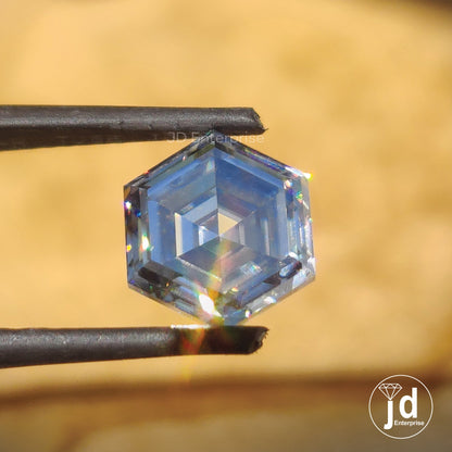 Hexagon Step Cut Grey Loose Moissanite. Handcrafted Unique Stone, Diamond Alternative, Stone for Engagement Ring and Jewelry