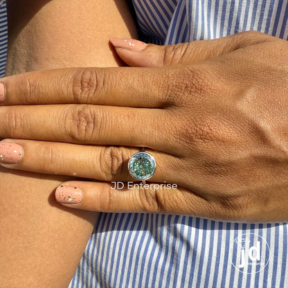 Antique 4.00 CT Portuguese Cut Greenish Blue Moissanite Engagement Ring, Bezel Set Solitaire Wedding Ring for Women, Anniversary Gifts Ring