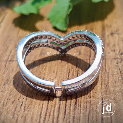 Curved Wedding Band, V Shaped Chevron Band, Double Layer Half Eternity Band, Anniversary Band, Engagement Band, Stacking Band, Matching Band