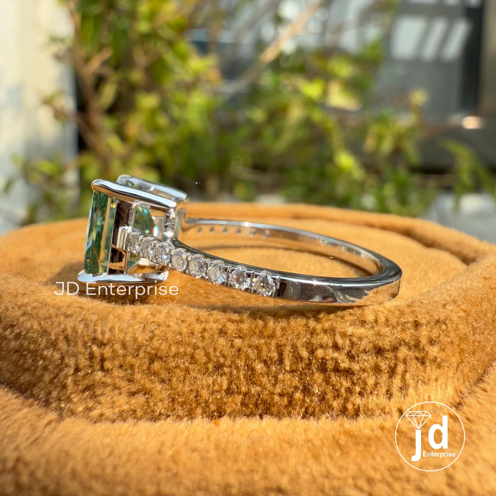 2.00 CT Bluegreen Princess Cut Moissanite Pave Engagement Ring, Wedding Ring, Claw Prongs, Anniversary Gift, Bridal Ring, Proposal Ring