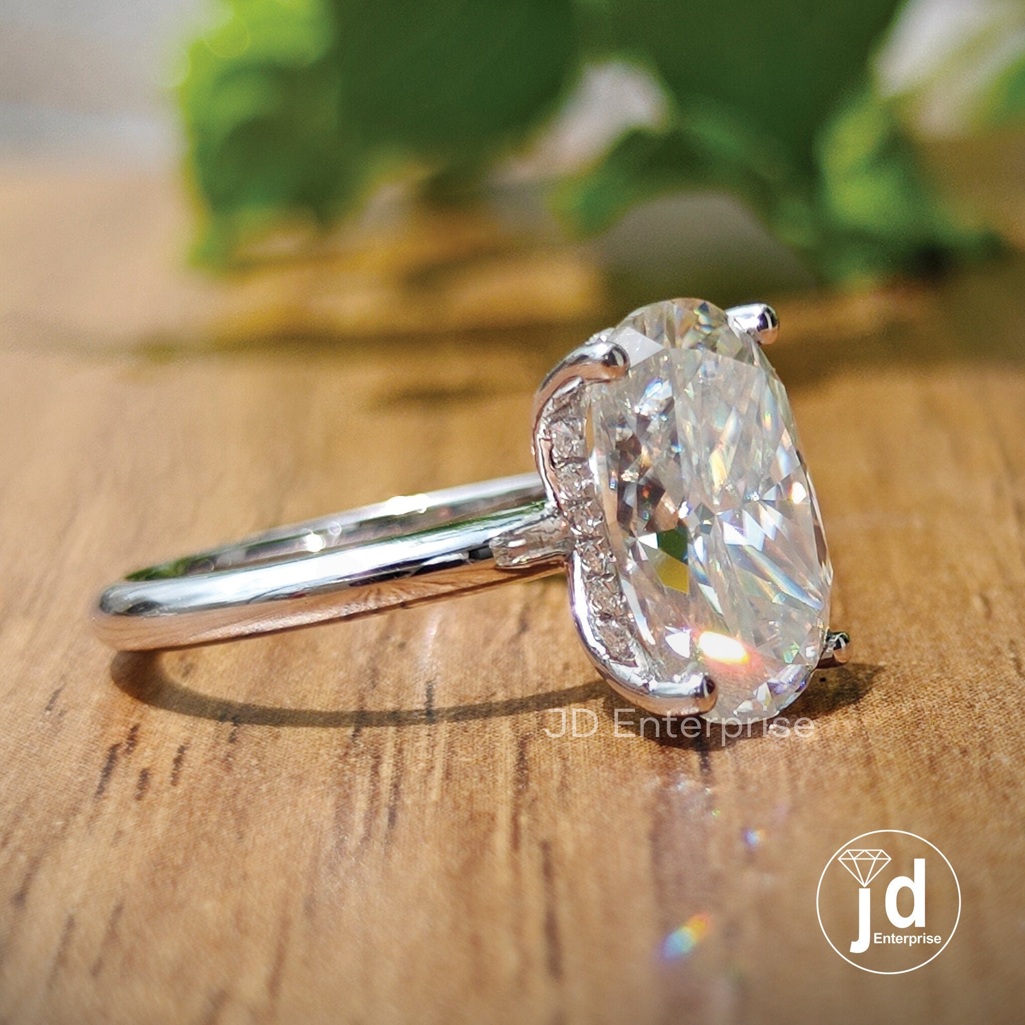 Vintage Hidden Halo 3.5 TCW Oval Cut Moissanite Engagement Ring, Oval Wedding Ring, Solitaire Bridal Ring, Anniversary Gifts, Promise Ring