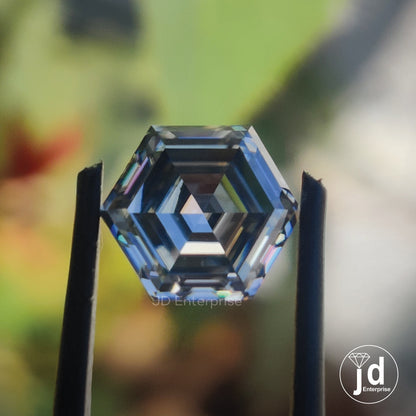 Hexagon Step Cut Grey Loose Moissanite. Handcrafted Unique Stone, Diamond Alternative, Stone for Engagement Ring and Jewelry