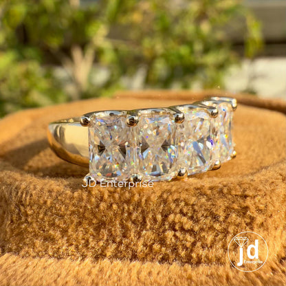 Radiant Cut Five Stone Ring, Moissanite Wedding Band, Unique Half Eternity Stacking Band, Thick Bands, Anniversary Gifts Ring for Women