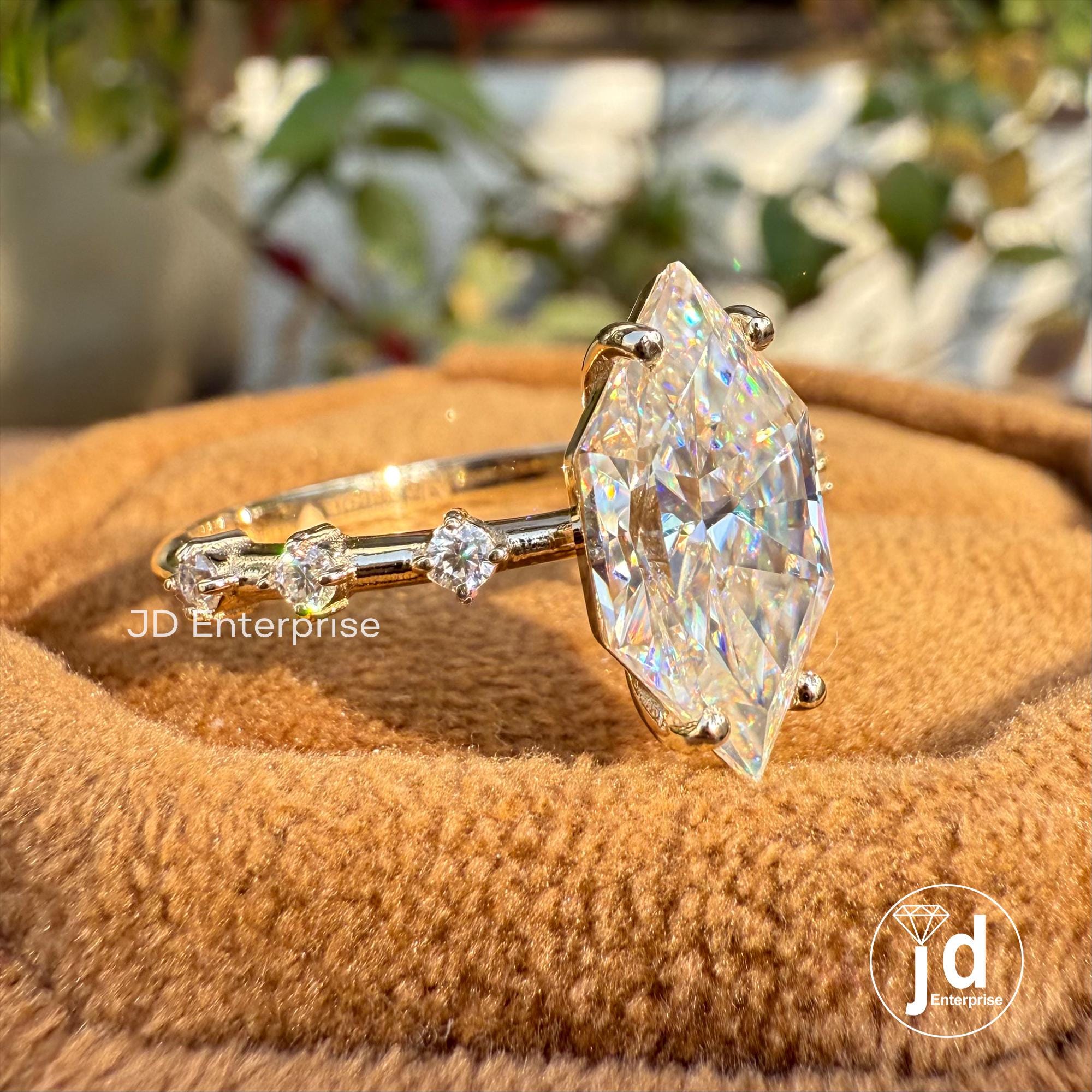 Dutch Marquise Cut 3.00 CT Colorless Moissanite Engagement Ring, Distance Pave Accent Wedding Ring, Claw Prongs, Comfort Fit Ring for Women