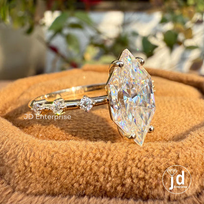 Dutch Marquise Cut 3.00 CT Colorless Moissanite Engagement Ring, Distance Pave Accent Wedding Ring, Claw Prongs, Comfort Fit Ring for Women