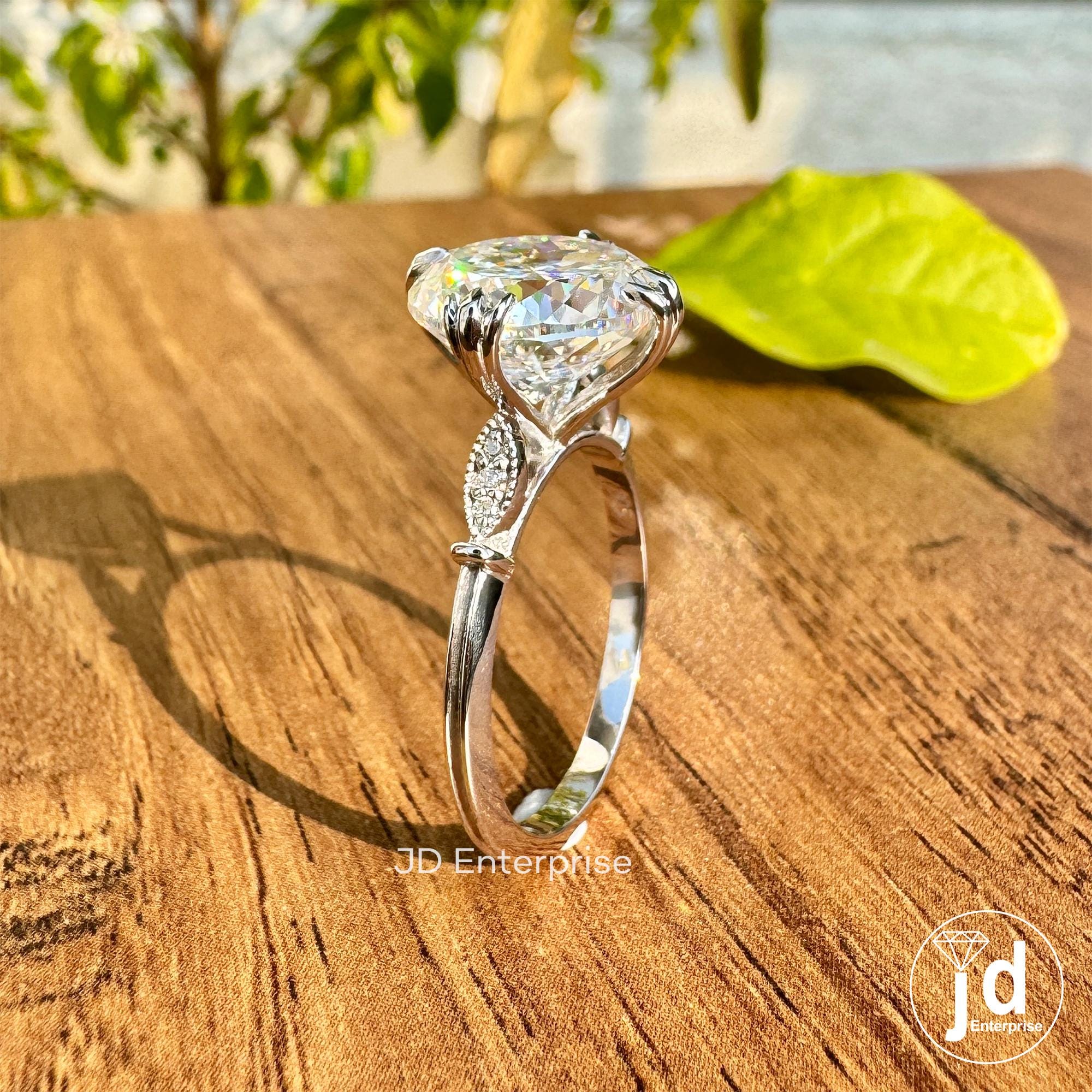5.10 CT Portuguese Cut Colorless Moissanite Engagement Ring, Fish Tail Prong Vintage Style Wedding Ring, Anniversary Ring, Promise Ring