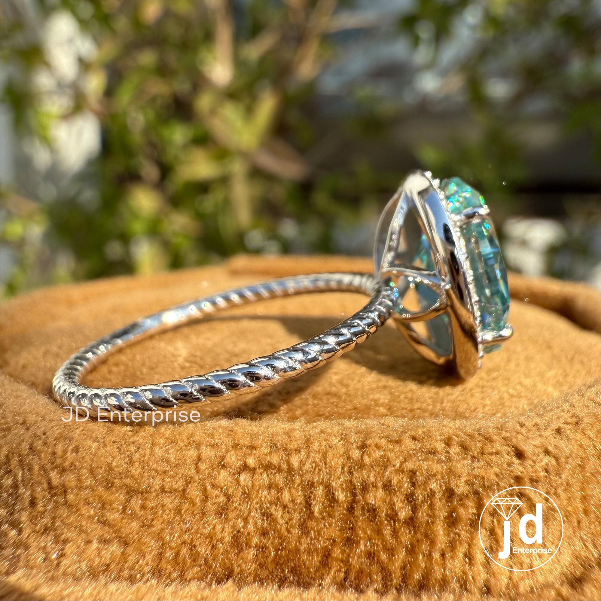 2.82 TCW Blue Oval Cut Moissanite Wedding Ring, Halo Engagement Ring, Twisted Rope Band, Anniversary Gifts, Bridesmaid Ring, Promise Ring