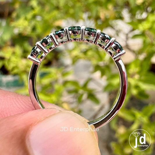 Gorgeous Stack Dark Green Moissanite Ring, VVS1 Sterling Silver Anniversary gift, Wedding Band gift for her Promise ring, half eternity band