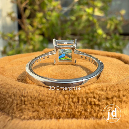 2.00 CT Bluegreen Princess Cut Moissanite Pave Engagement Ring, Wedding Ring, Claw Prongs, Anniversary Gift, Bridal Ring, Proposal Ring