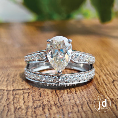 2.00 CT Near Colorless Old Mine Pear Cut Moissanite Engagement Ring, Vintage Split Pave Wedding Ring, Vintage Bridesmaid Ring, Accent Ring