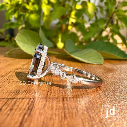 Dutch Marquise Cut Dark Grey Moissanite Engagement Ring, 3.00CT Moissanite Hidden Halo Wedding Ring for Women, Claw Prongs, Comfort Fit Ring