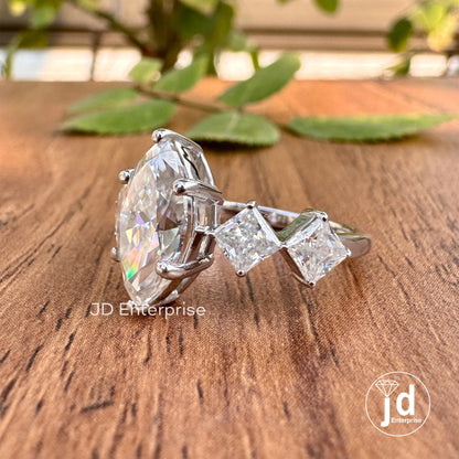 2.90 TW Colorless Marquise & Princess Cut Moissanite Engagement Ring, Five Stone Wedding Ring, Bridal Ring, Anniversary Gift, Ring for Women