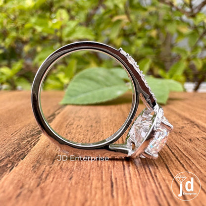 Antique Portuguese Oval Cut Moissanite Engagement Ring, Pave Split Shank Wedding Ring, Halo Ring, Bride Ring, Anniversary Ring, Promise Ring